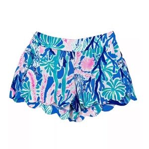 Lilly Pulitzer Dahlia Shorts Blue Jet Stream Scallop Hem Elastic Waist M